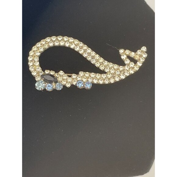 Vintage 2" Whale Brooch Clear Blue Rhinestones - Picture 6 of 8